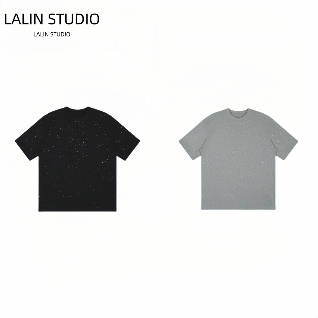 LALIN2025ss 新款重工烫钻钉钻软糯高级气质圆领宽松短袖T恤