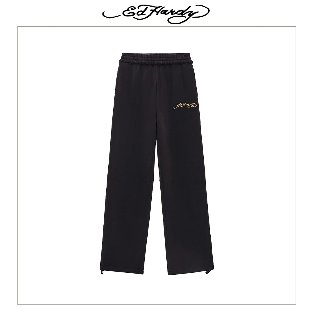 Ed Hardy/埃德哈迪极简风经典烫钻LOGO休闲长裤E1QAW385
