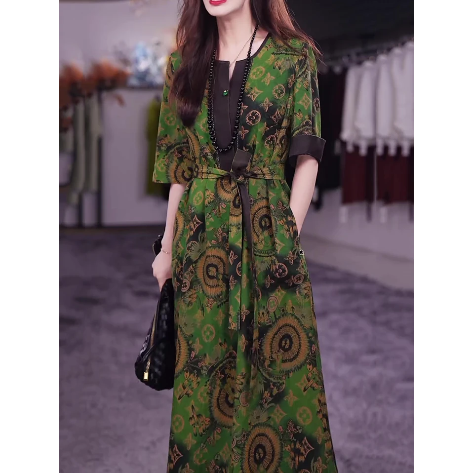 新中式时尚改良旗袍连衣裙女2025夏季新款文艺宽松显瘦高贵中长裙