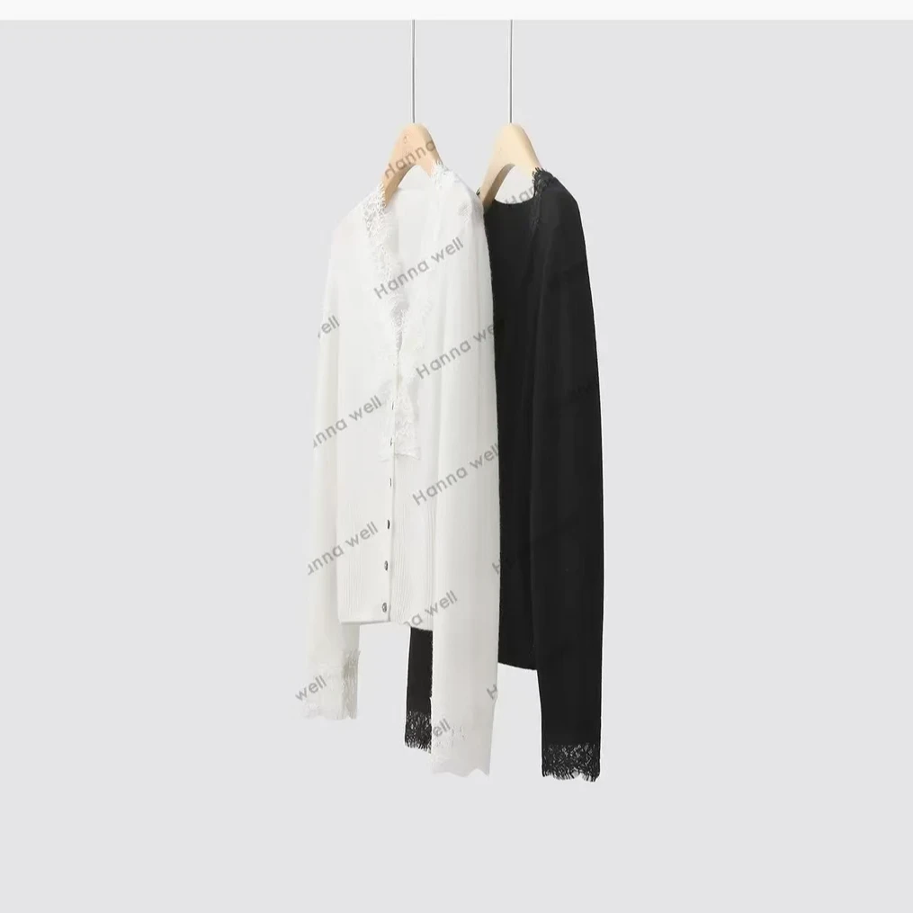 【可可甄心选】小仙女”显白天花板！苾买睫毛蕾丝V领针织衫上衣