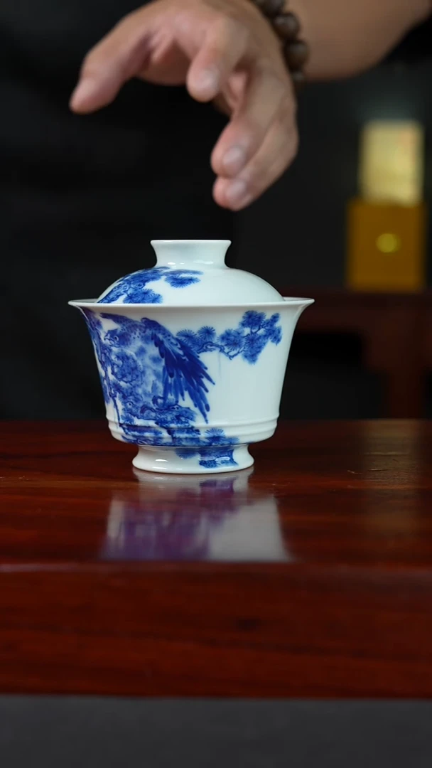 祖传窑真柴窑传承400年雄鹰展翅二才盖碗