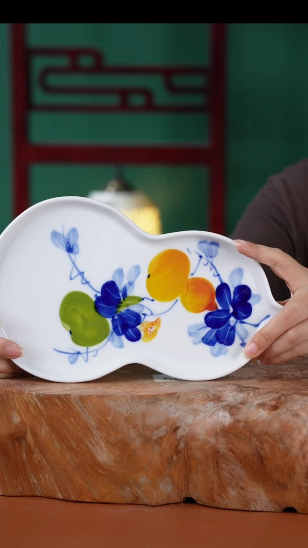 陶瓷高温釉中彩葫芦平盘直径27×15.5高2