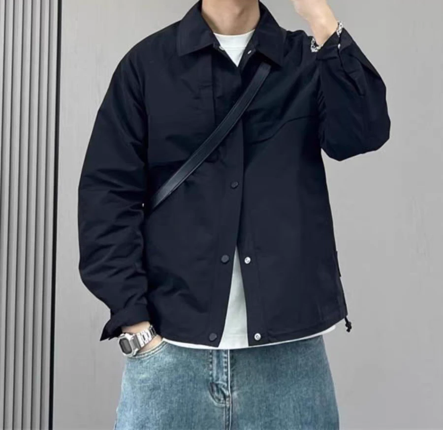 春季翻领衬衫夹克2025新款时尚潮流百搭休闲青年纯色卫衣短外套02