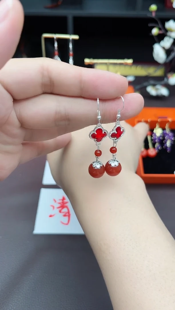 玛瑙/玉髓耳饰银S925镶嵌233000