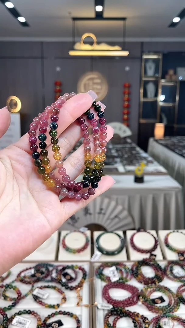 未镶嵌老矿碧玺色标彩虹三圈手串6mm+碧玺hon多样性发一条