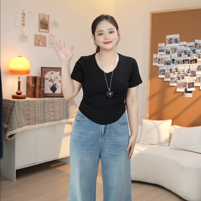 【小羊专属】2025微胖短袖遮肉T恤大码新款女