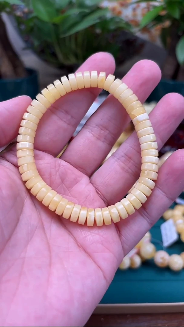 手链蜜蜡未镶嵌p69精工白蜡药片单圈 9.57克 9mm