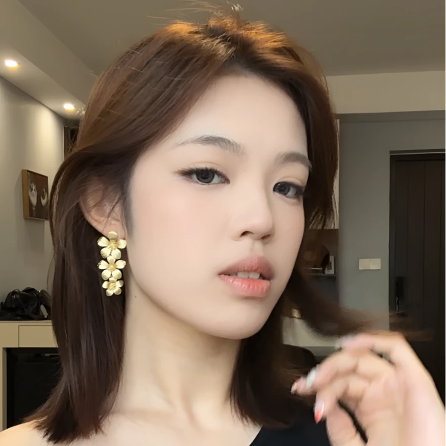 合金耳饰 冷淡风长款立体花朵耳环欧美金属风夸张个性高级感耳饰