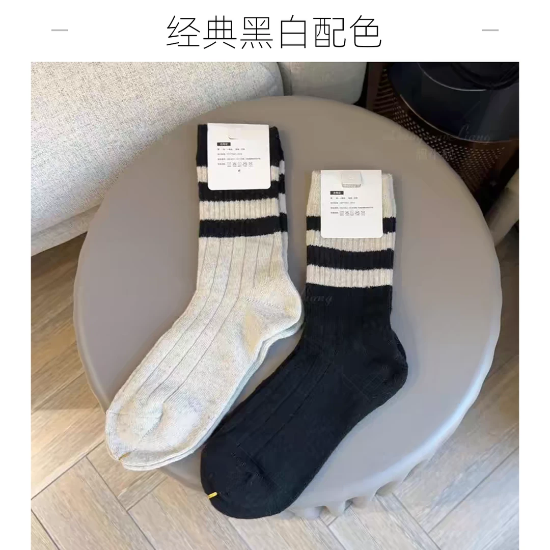 配鲨鱼裤的加厚袜子女中筒袜秋冬条纹运动长筒袜鲨鱼裤外搭袜子