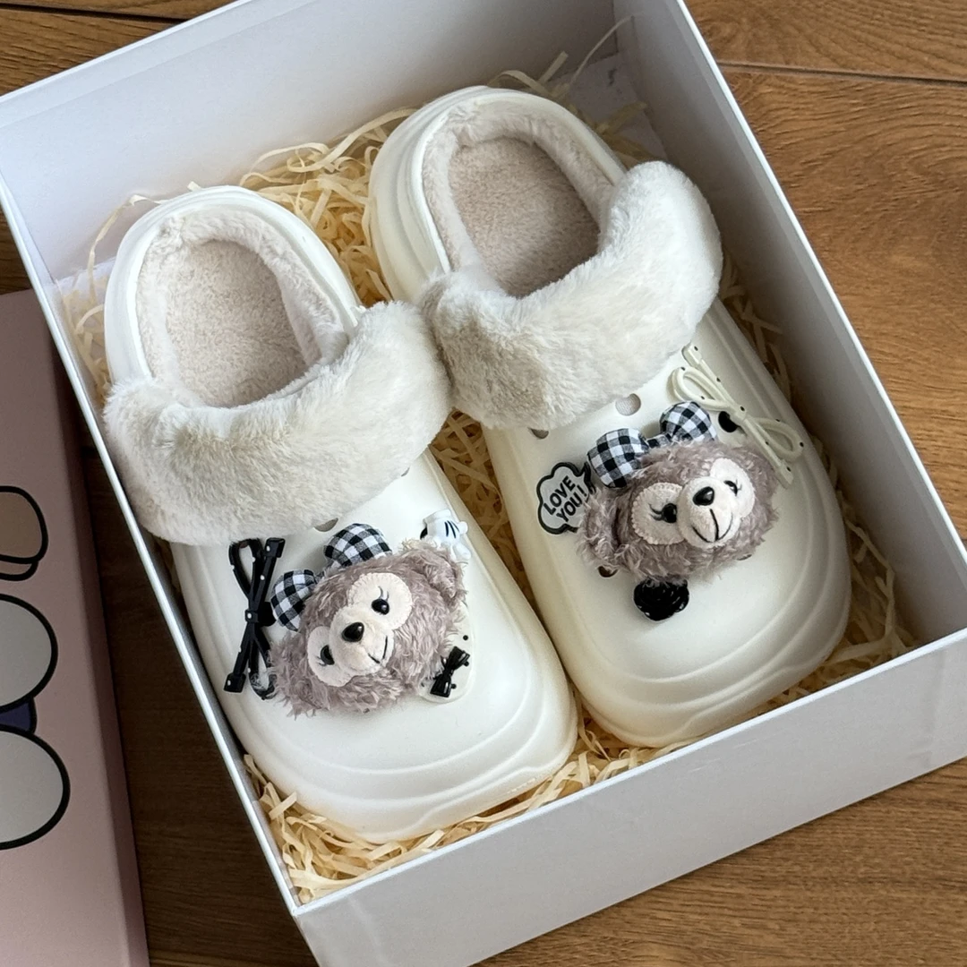 洞洞棉鞋个性风卡通厚底增高包头加绒ins秋冬季冬天保暖外穿毛拖