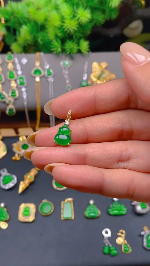 吊坠(不含链)银S925镶嵌翡翠大葫芦万能扣