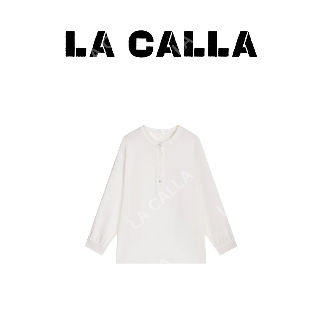 LA CALLA白衬衫白色设计师圆领系扣长袖衬衫YY1498
