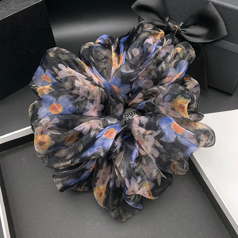 法式浪漫网纱碎花大肠发圈女森系仙美大号丸子头发绳气质头绳发饰