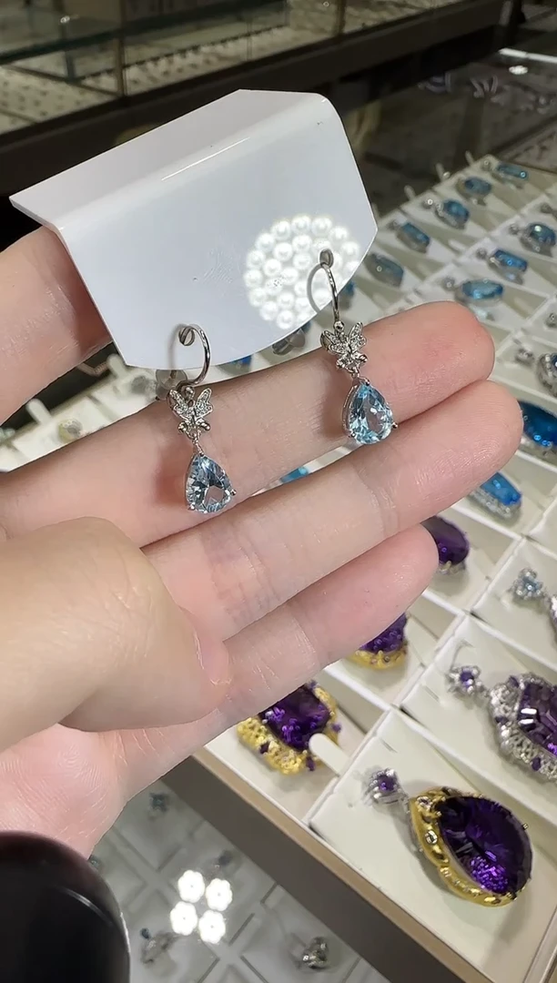 银S925镶嵌托帕石耳饰6mm耳钩