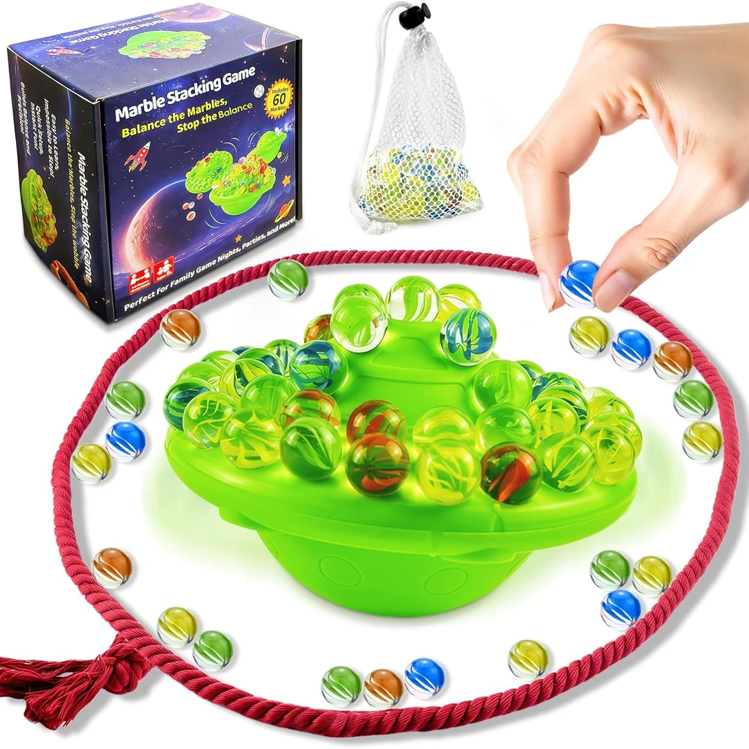 弹珠平衡棋盘游戏，60颗彩色弹珠玻璃益智