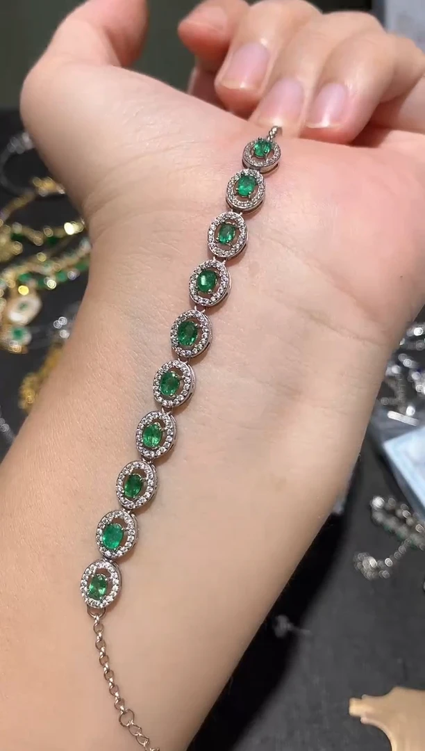 银S925镶嵌手链祖母绿手链