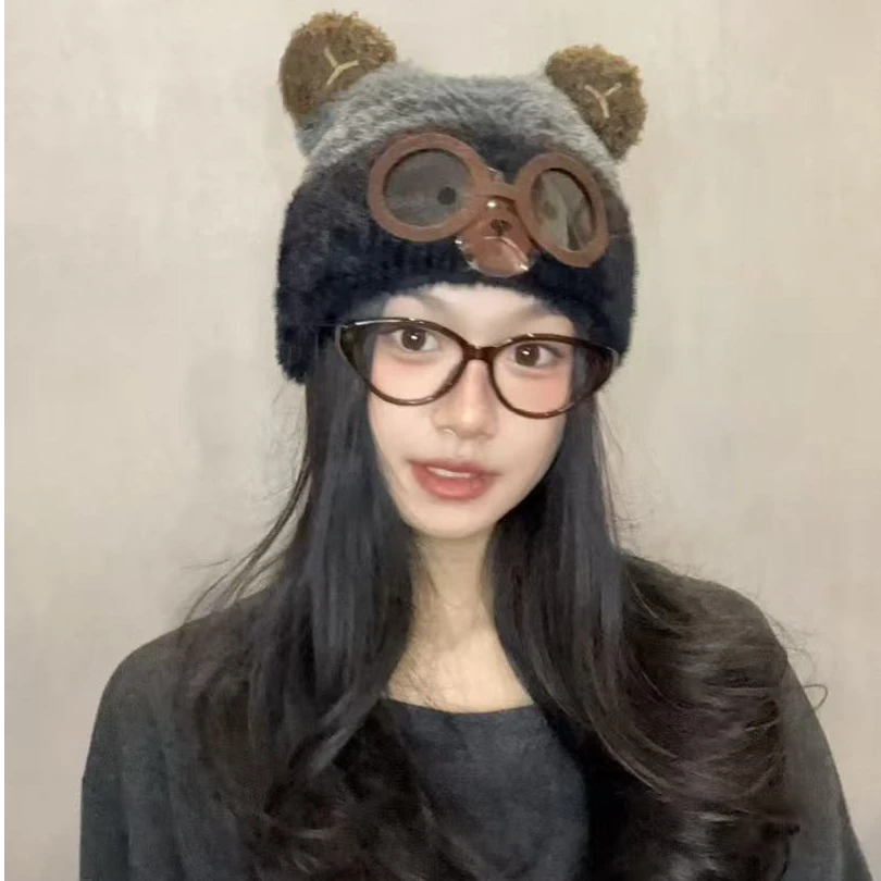 秋冬毛绒帽可爱风加厚女百搭卡通元素ins帽子针织帽