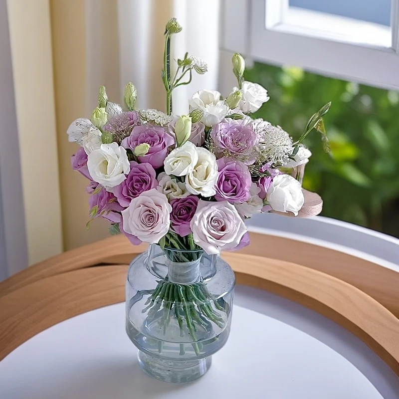 【香羿鲜花】15朵紫色系玫瑰、3支桔梗、喷泉草