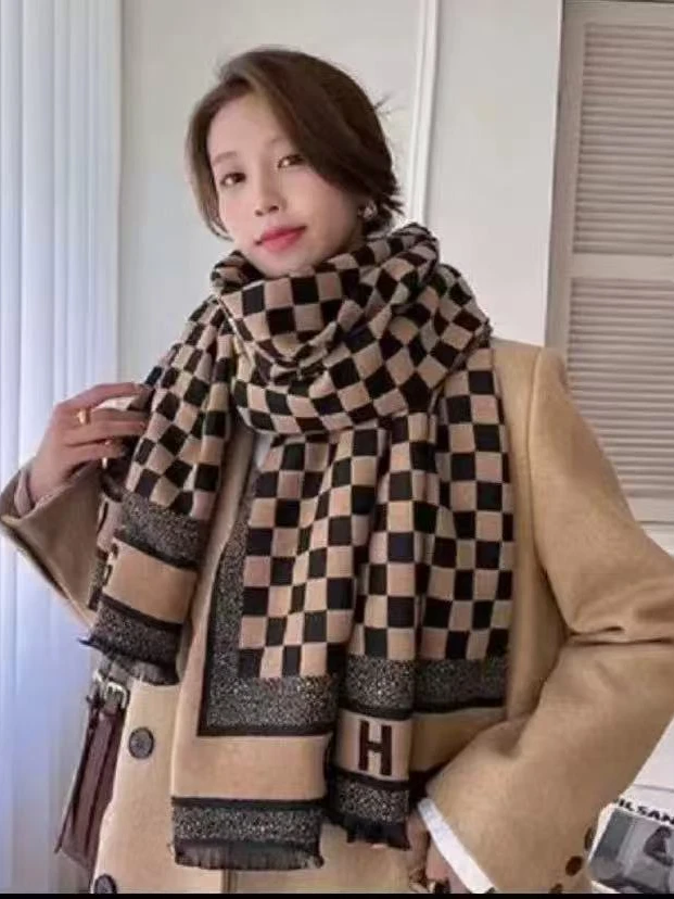 格子保暖围脖网红针织时尚百搭围巾