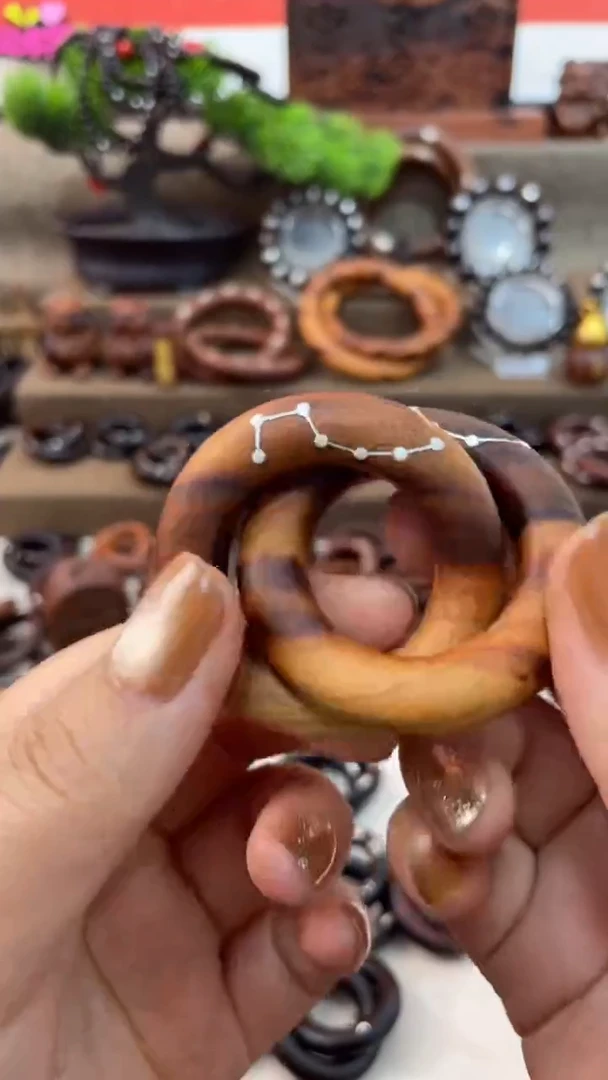 木桃木2.5乾坤圈镶银六七星全品加挂绳一物一拍