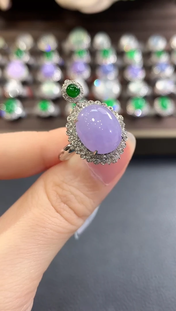 18K金镶嵌戒指翡翠d127紫货有色差多样性一件发货