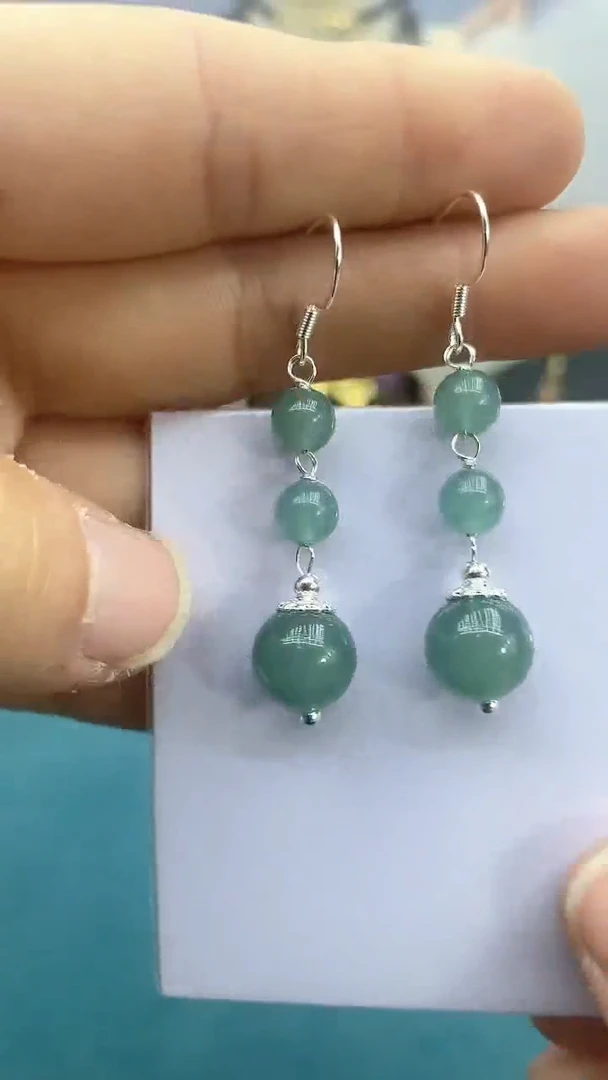 【闪购商品】翡翠耳饰14K金镶嵌10mm蓝水耳钩F3