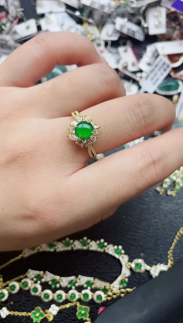 银S925镶嵌戒指翡翠1