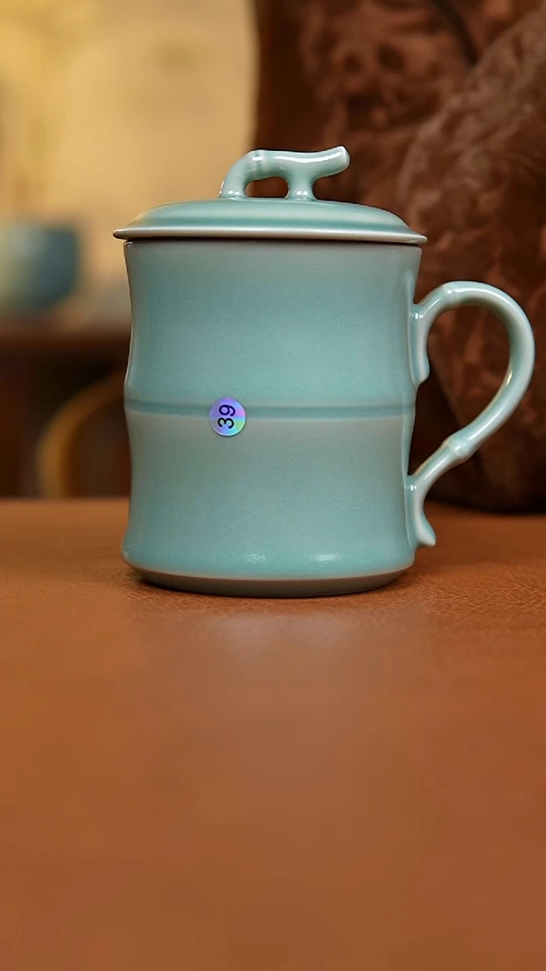 杯仿古翡翠绿釉纯手竹节办公杯一级礼盒