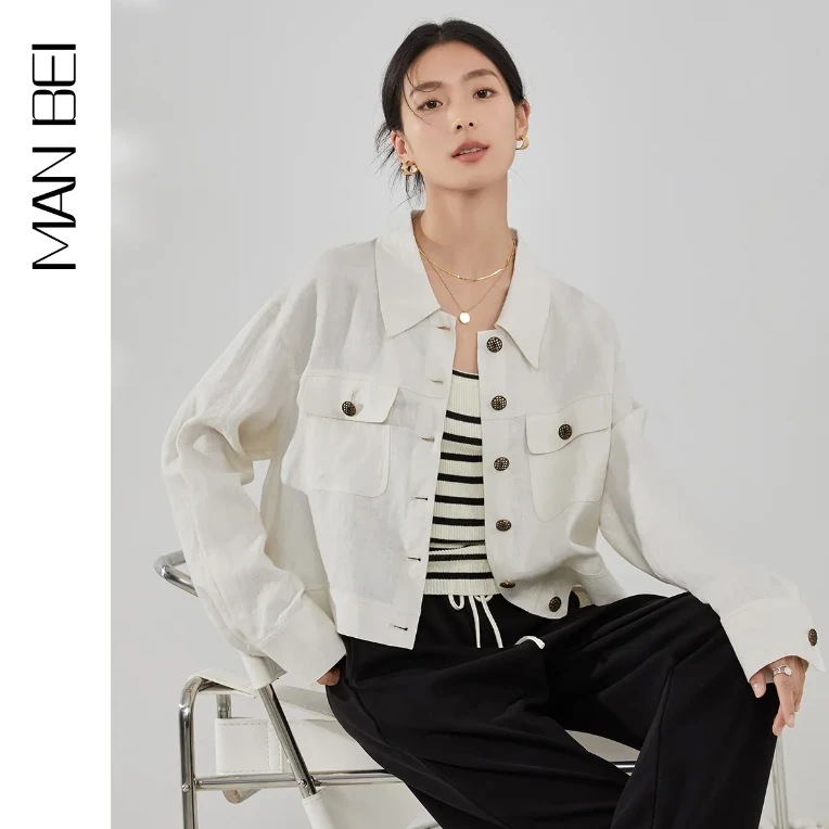 【曼贝宠粉节】D91-8452035米白色新款外套女气质通勤设计感