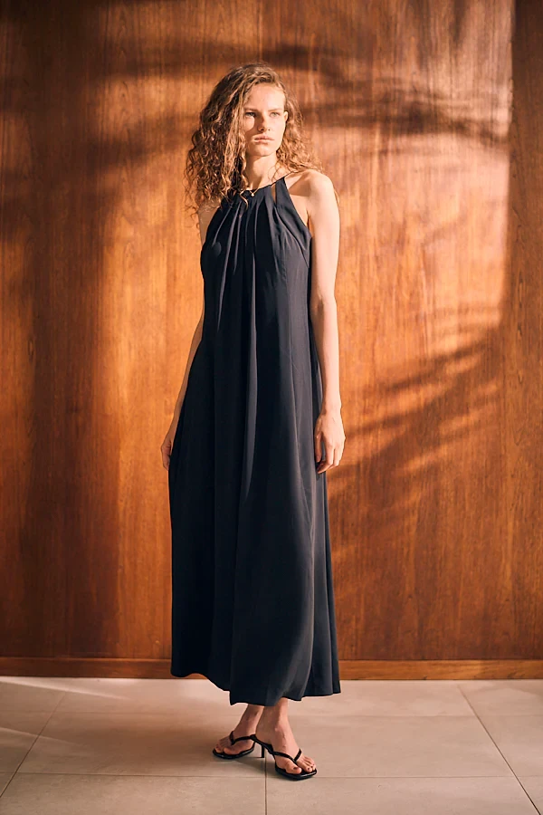 【FaFa】日系品牌 EK 优雅简约 领口褶皱 长款吊带连衣裙FA502-062