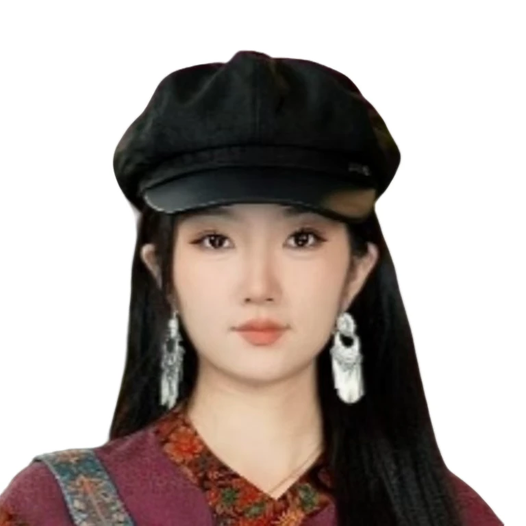 【时尚达人】老油龟香云纱拼接小羊皮八角帽303013