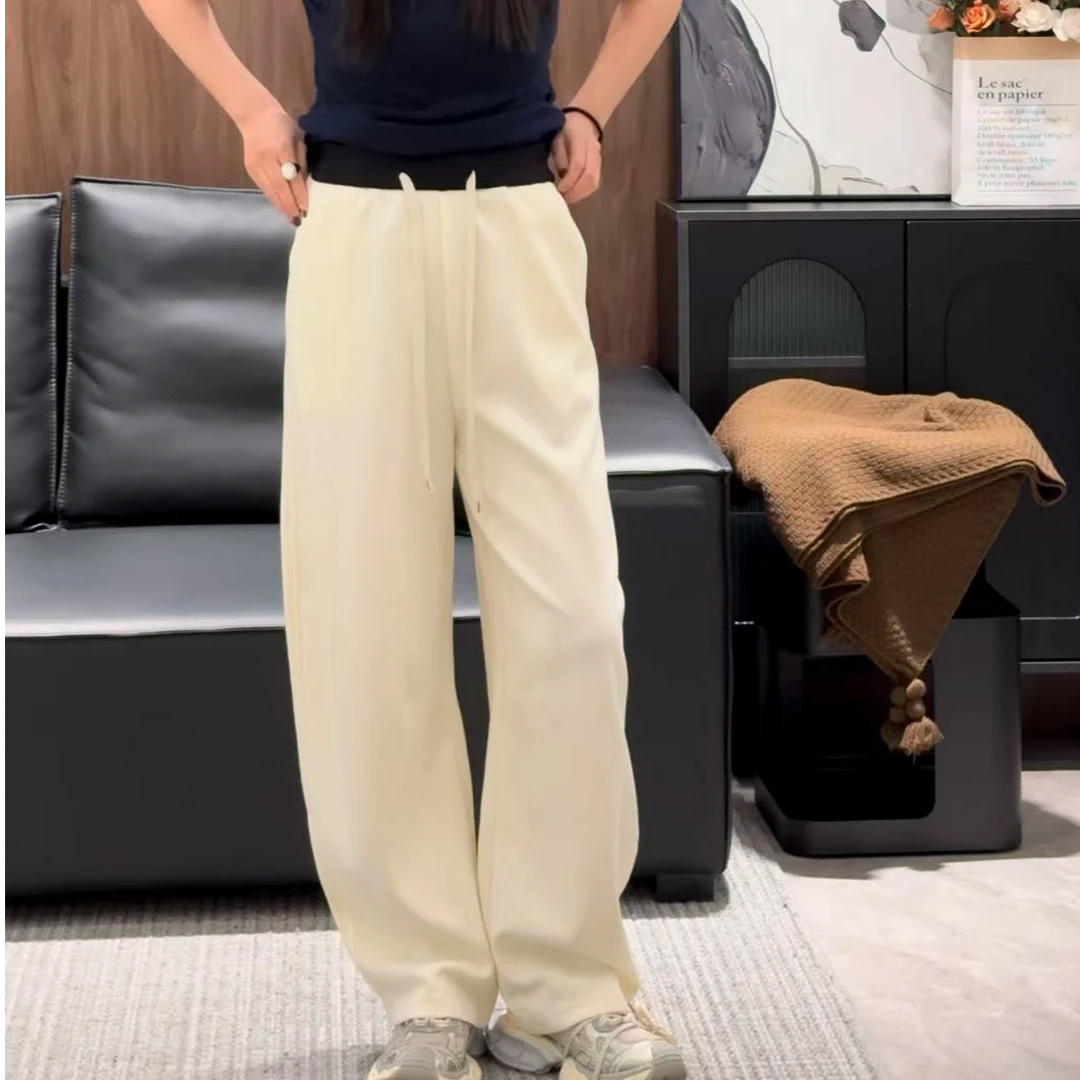 【赵老板】春季新款显瘦撞色腰宽松弯刀裤  2529