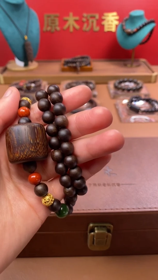 【闪购商品】沉香手串玉化紫棋08+虎斑留疤白棋楠沉香木雕顶珠