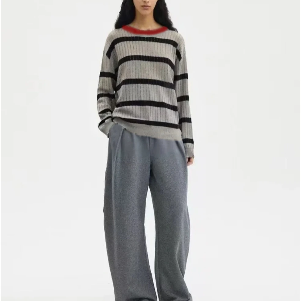 【美久仟】丝羊毛系列！桑蚕丝绵羊毛条纹针织衫女春夏