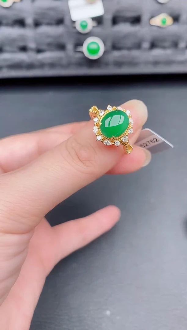 银S925镶嵌戒指翡翠天然a货翡翠186