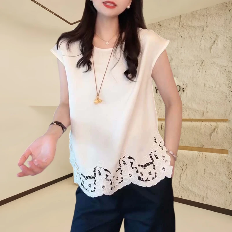 高档蕾丝花边设计短袖T恤女2025新款爆款欧货时尚减龄飞飞袖上衣