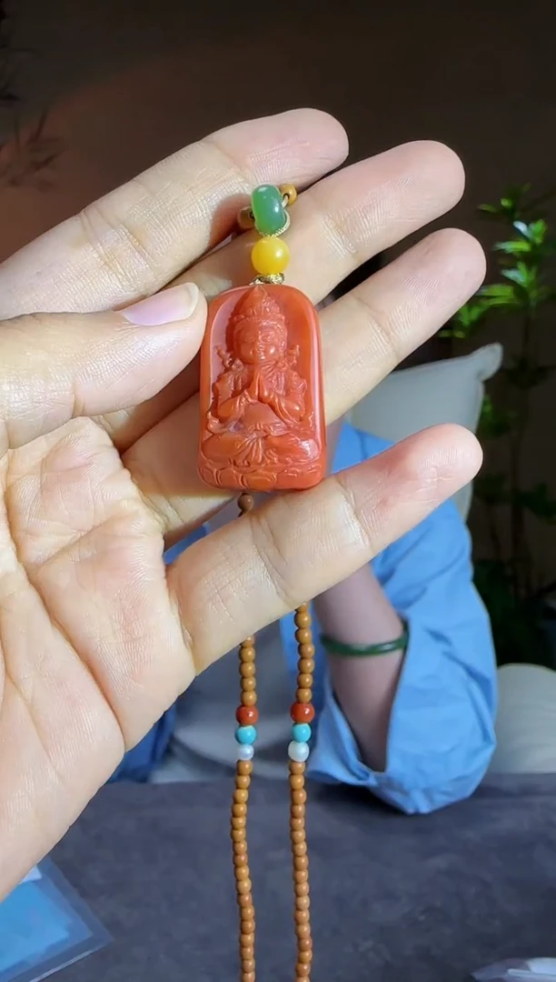 南红玛瑙未镶嵌颈饰南红观音吊坠 11g+