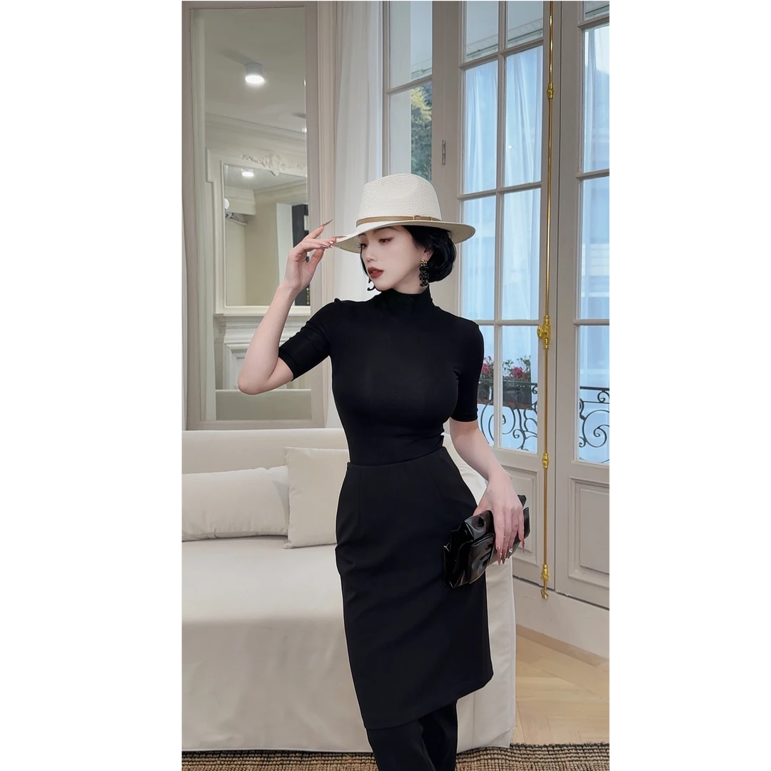 LYXJ【极简时代】春夏T恤高领莫代尔修身显瘦好搭不挑人设计感11777
