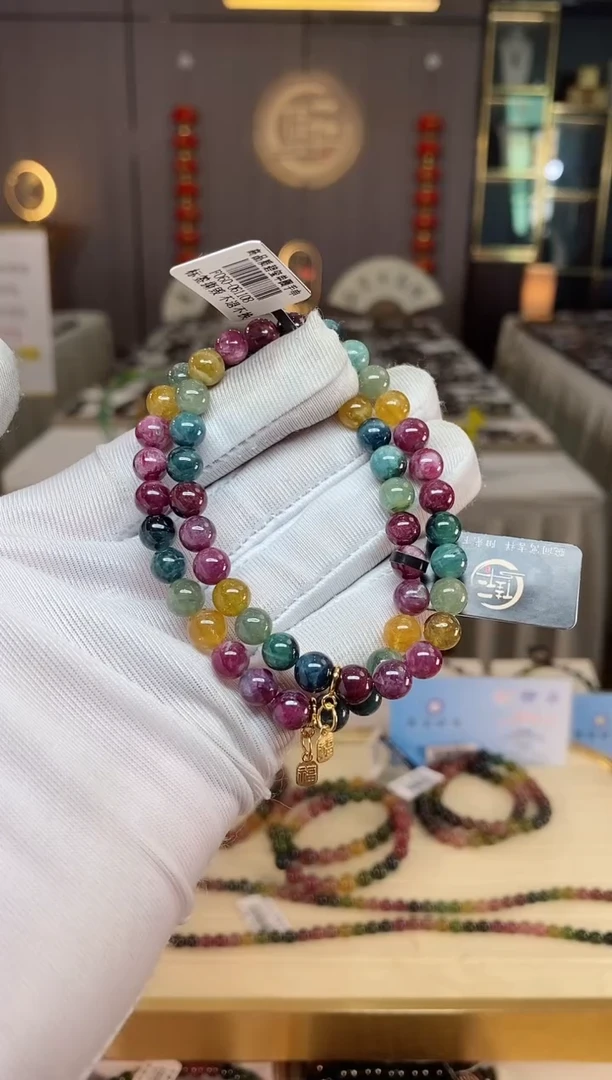 未镶嵌老矿碧玺彩虹单圈手串6mm+碧玺xion多样性发一条