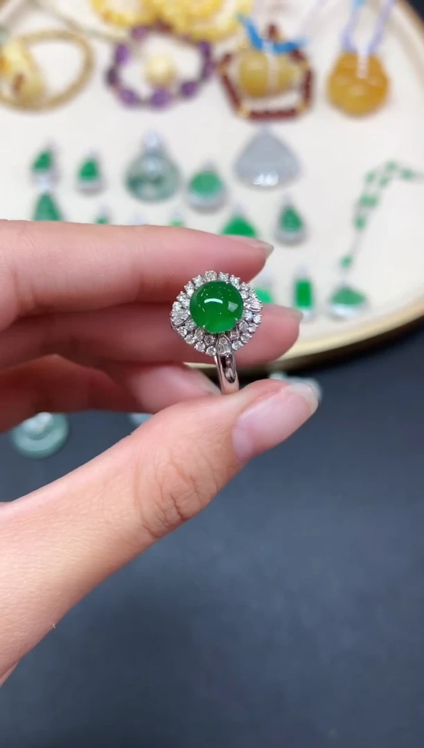 【闪购商品】翡翠戒指18K金镶嵌戒指A515|13800