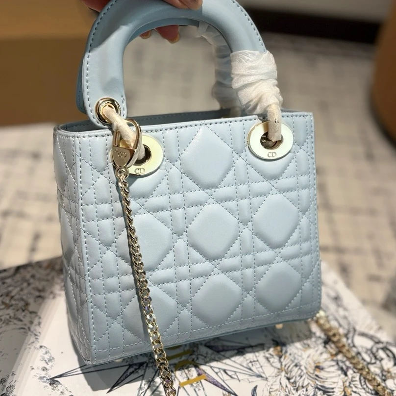 【Lady三格戴妃】戴妃Lady经典链条三格羊皮单肩斜挎手提菱格女包