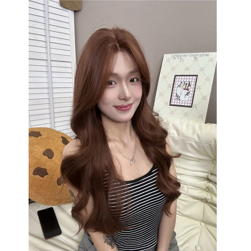【在逃公主】小额蕾丝中分橘棕波浪卷发显白拍照网感假发女假发推荐