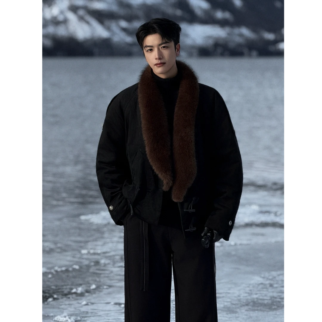 AIXKOM｜2025冬季极简风加厚长袖翻领宽松型保暖外套