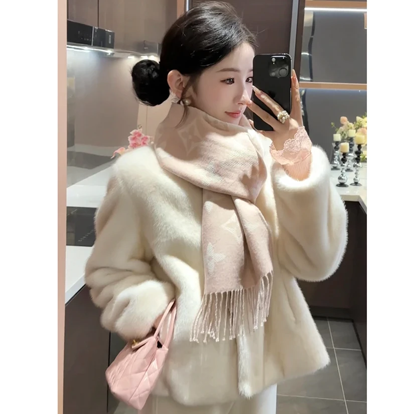 【小富婆十字貂】秋冬毛绒上衣高级感温柔风气质韩系百搭毛毛外套女