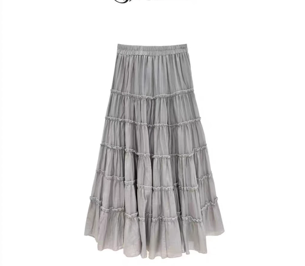 Nalian/拿恋豆子优选-网纱感荷叶边高腰半身裙蛋糕裙女   DZ98075