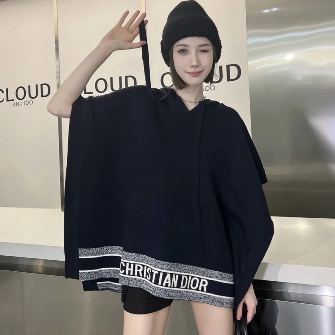 全新未使用 DIOR/迪奥 积分-288/汤/P205119668/条纹字母连帽披肩