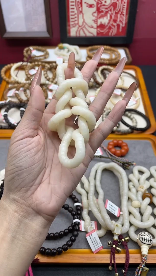 手串菩提根/象牙果特级果羊脂白菩提根8mm斜切大肠长串108素圈