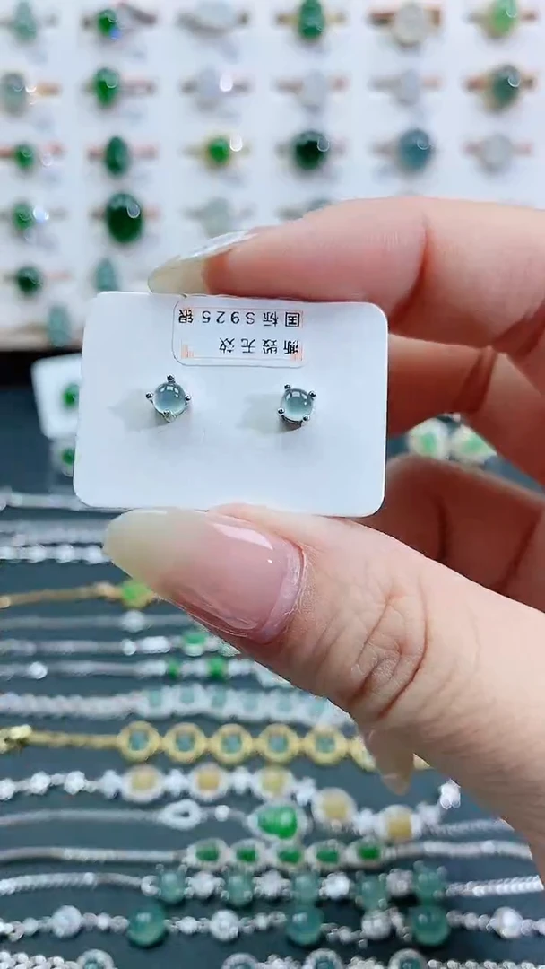 银S925镶嵌翡翠耳饰天然翡翠