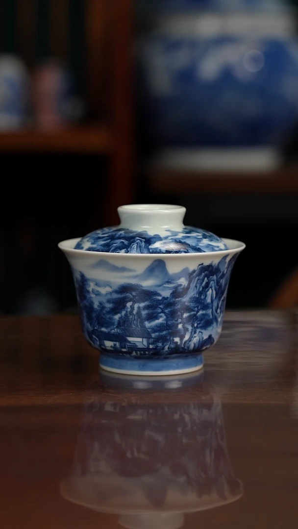 景琳藏青花北派山水十雅读书图