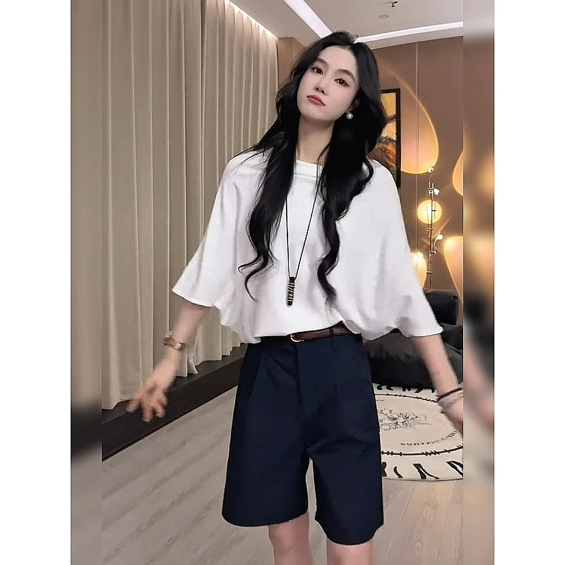 高级小众不撞款蝙蝠袖显瘦上衣白色短袖t恤女夏季宽松韩版慵懒风